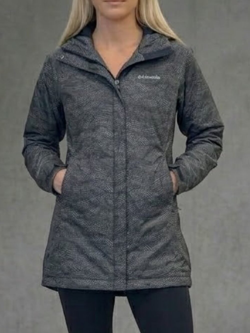 Columbia Gray Print Water Resistant Hooded Windbreaker Jacket Women's Small S